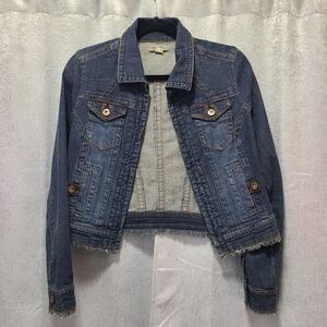 ONE WORLD Blue Jean Jacket with‎ Frayed Hem